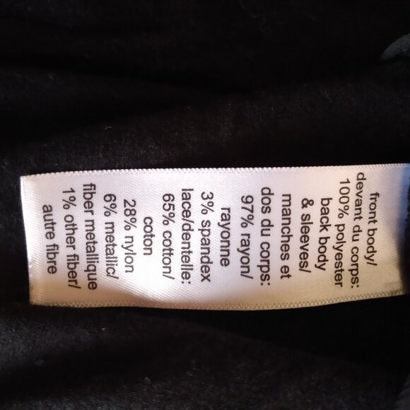 Maurices Plus Size 2 Black Zip V Neck Metallic Lace 3/4 Sleeve StretchTop - Picture 6 of 11